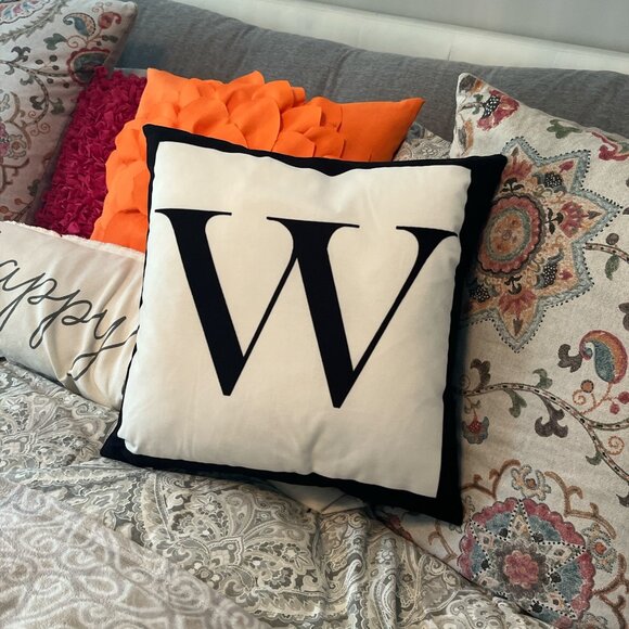 MONOGRAM PILLOW "W" Square 18" X 18" Sofa Chair Couch Bedroom Living Room - Picture 1 of 7